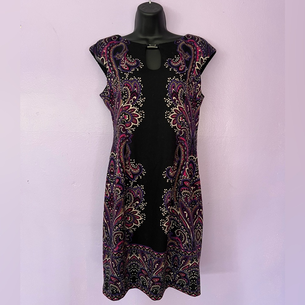 New York & Company black and paisley keyhole dress.